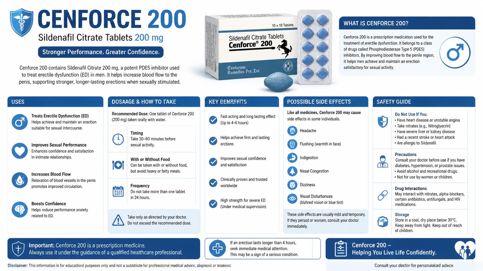 Cenforce 200: Uses, Dosage, Benefits, Side Effects & Complete Safety Guide